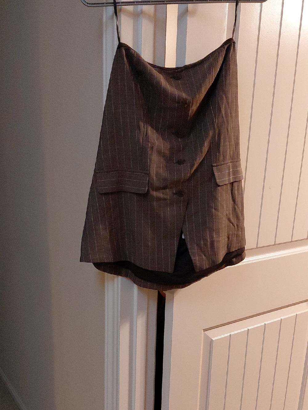 Pinstripe Spaghetti Strap Vest in Charcoal